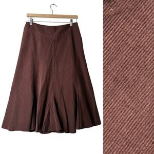 VTG Brown A-Line Corduroy Maxi Skirt Flare Paneled Godet 6 Quiet Luxury Office